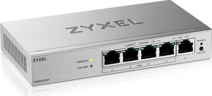 Zyxel GS1200 Desktop Gigabit Smart Switch, 5x RJ-45, 68W PoE+