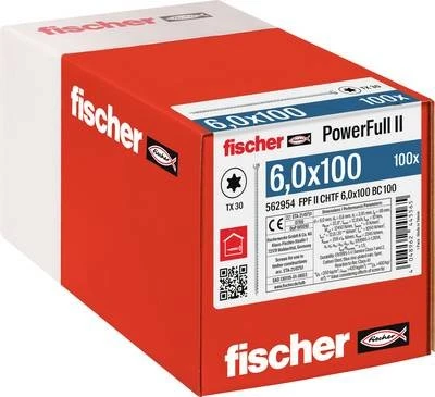 fischer PowerFull FPFII CHTF 6.0x100 BC 100 Vollgewindeschraube, 6x100mm, 100 Stück