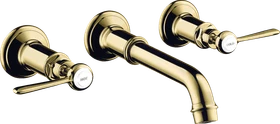 Hansgrohe Axor Montreux 3-Loch Waschtischarmatur für Wandmontage und Hebelgriffen polished brass