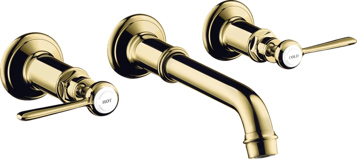 Hansgrohe Axor Montreux 3-Loch Waschtischarmatur für Wandmontage und Hebelgriffen polished brass