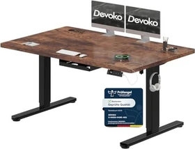Devoko elektrisch höhenverstellbarer Sitz-Steh-Schreibtisch 140x80cm Vintagebraun/schwarz