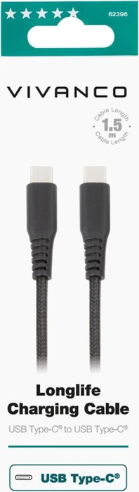 Vivanco LongLife USB-C/USB-C Kabel 1.5m schwarz