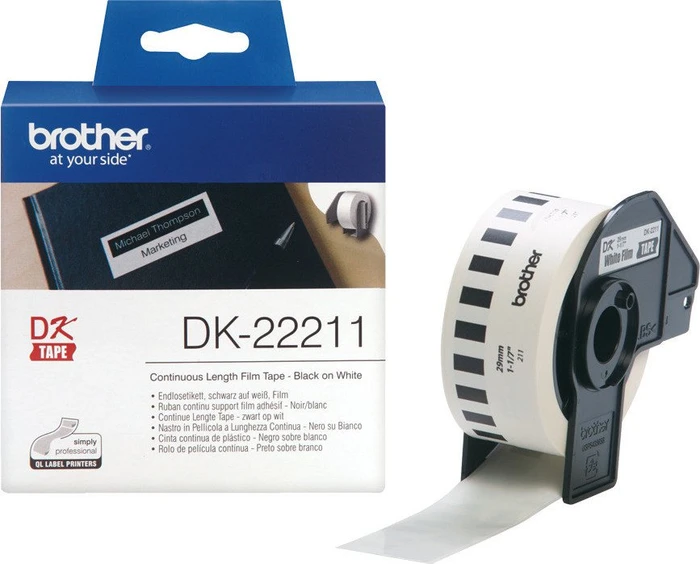 Brother Endlosetiketten DK-22211, 29mm, 15.2m, weiß/schwarz