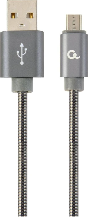 Gembird Premium Spiral Metal Micro-USB Charging And Data Cable 2.0m grau