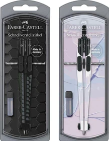 Faber-Castell Dark & Bright Schnellverstellzirkel, schwarz/weiß, Klarsichtetui