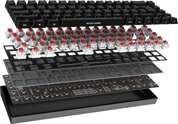 Deltaco Gaming DK440R Wireless 65% Layout, LEDs RGB, schwarz, Kailh Box RED, USB/Bluetooth, DE