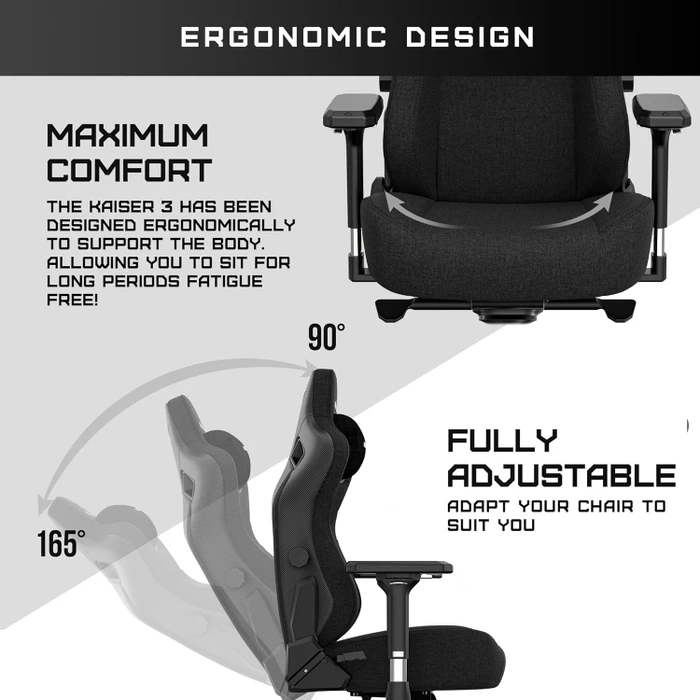 Anda Seat Kaiser 3 Pro Premium XL Gamingstuhl, Carbon Black, Stoff schwarz
