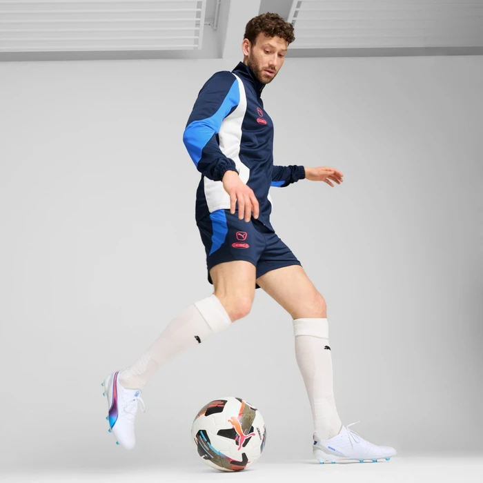 Puma King Ultimate FG/AG puma white/bluemazing/flat light gray/sunset glow