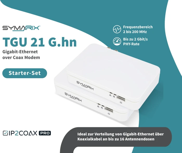 Symarix TGU 21 Starter Set, Ethernet over Coax, F-Buchse/Koaxial G.hn, 2x RJ-45, 2er-Pack