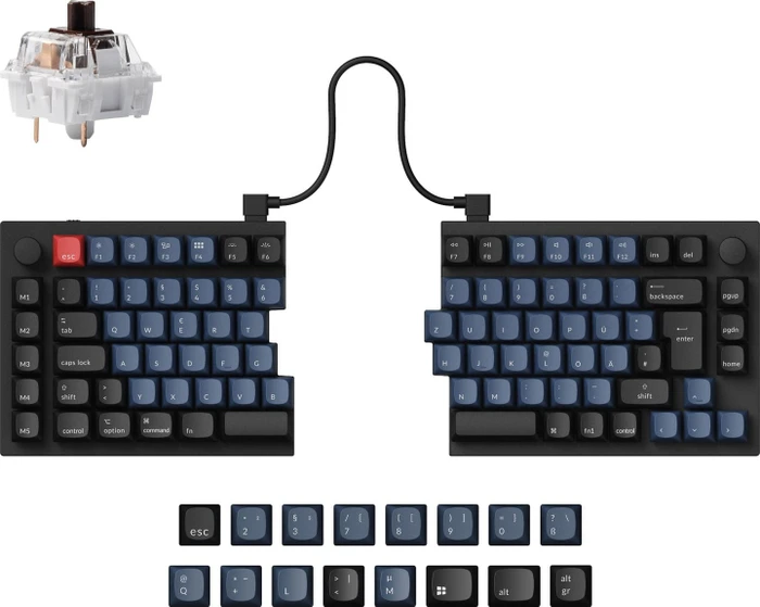 Keychron Q11, 75% Split Design, schwarz/blau, LEDs RGB, hot-swap, Keychron K Pro BROWN, USB, DE