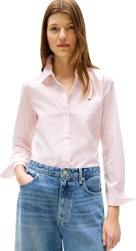 Tommy Hilfiger Regular Fit Popeline Stripe Hemd langarm classic ithaka stripe/light pink (Damen)