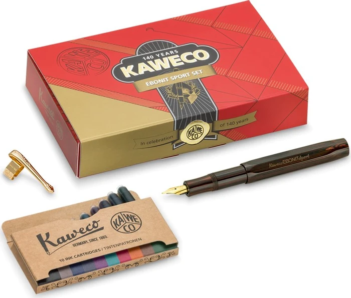 Kaweco EBONIT Sport - 140 Jahre Limited Edition braun/schwarz, rechte Hand, mittel, Faltschachtel