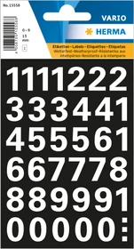 Herma Zahlenetiketten 0-9, 8x15mm, wetterfest, weiß/schwarz, 10er-Pack (360 Etiketten)