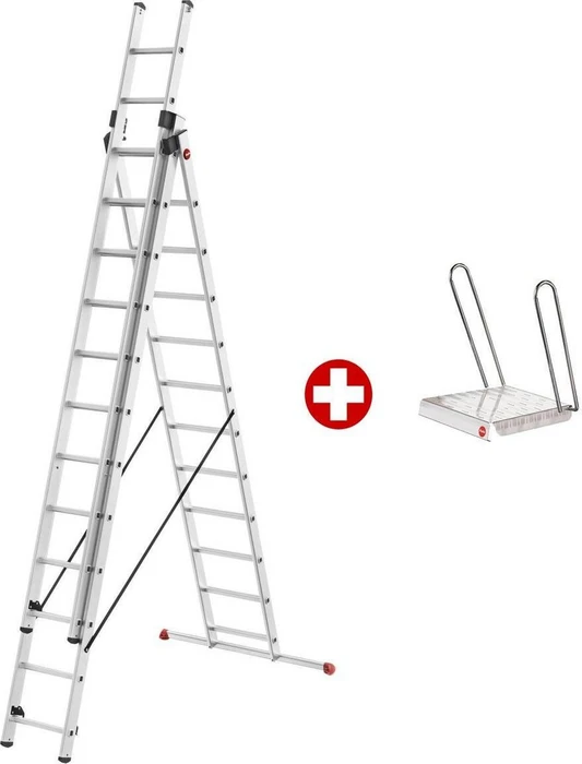 Hailo ProfiStep combi Alu 3-tlg. Teleskop-Mehrzweckleiter, 3x 12 Stufen