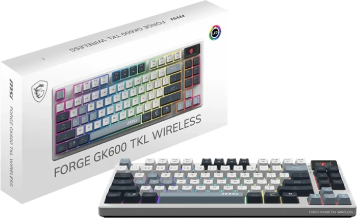 MSI FORGE GK600 TKL Wireless Sky, LEDs RGB, hot-swap, KKT Purple Star, USB/Bluetooth, FR