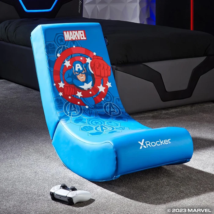 X Rocker Marvel Hero Video Rocker Gaming Bodensessel für Kinder/Jugendliche, Captain America blau
