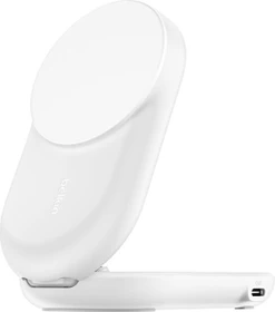 Belkin UltraCharge faltbare magnetische 2-in-1-Ladestation mit Qi2 (25W) rund weiß