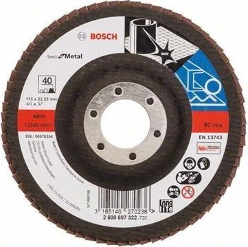 Bosch Professional X571 Best for Metal Fächerschleifscheibe gerade K40, 115x22.23mm, 1 Stück