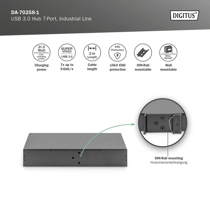 Digitus Industrial Railmount 7-port USB 3.0 Hub, USB-B 3.0 [Buchse]
