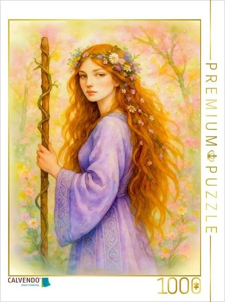 Calvendo Zarte keltische Druidin mit violettem Kleid und Zauberstab