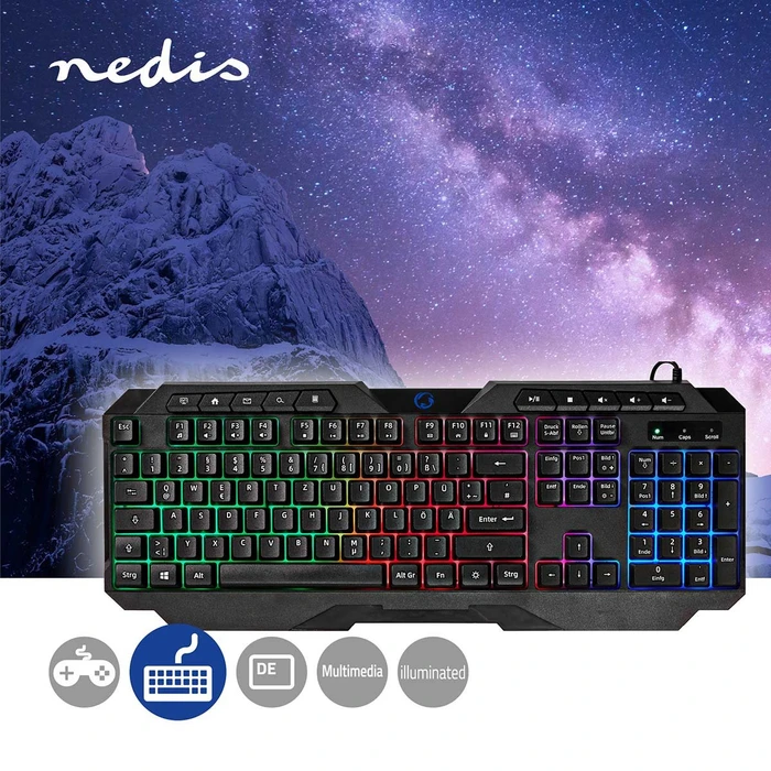 Nedis Gaming Tastatur, LEDs RGB, schwarz, USB, DE