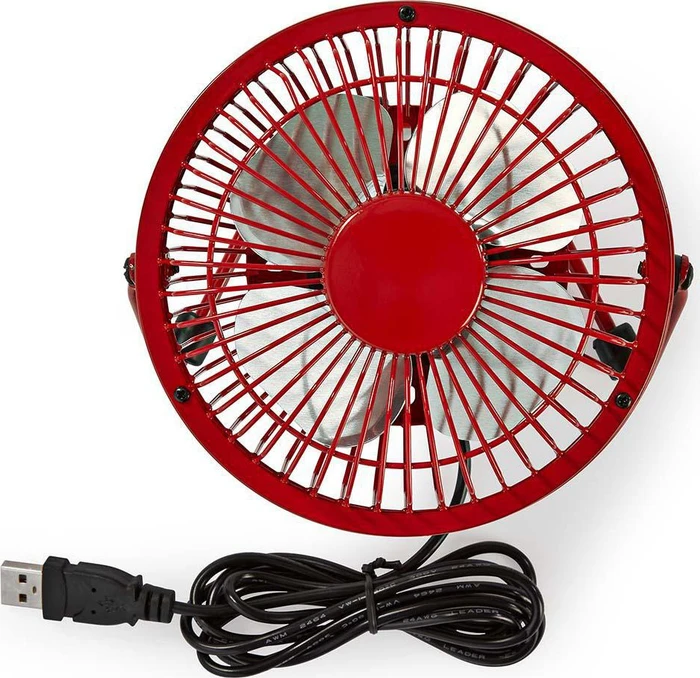 Nedis FNDK1RD10 USB Mini Tischventilator aus Metall 10cm rot