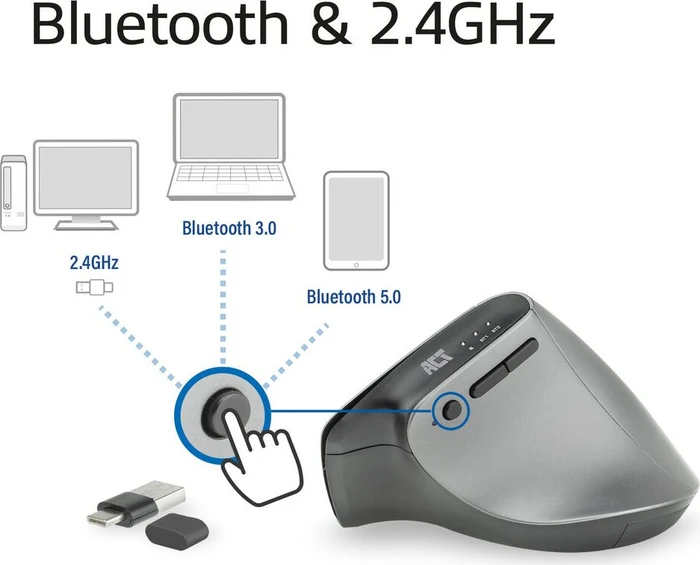 Act Wireless Ergonomic Mouse, schwarz/silber, USB-C/USB-A/Bluetooth