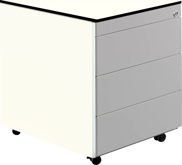 mauser Rollcontainer line, 1x Utensilienauszug, 3x Materialschublade, reinweiß/weiß/weißaluminium