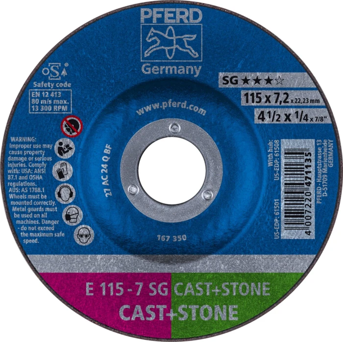 Pferd E 115-7 SG CAST+STONE Schleifscheibe, 115x7.2x22.23mm, 10 Stück