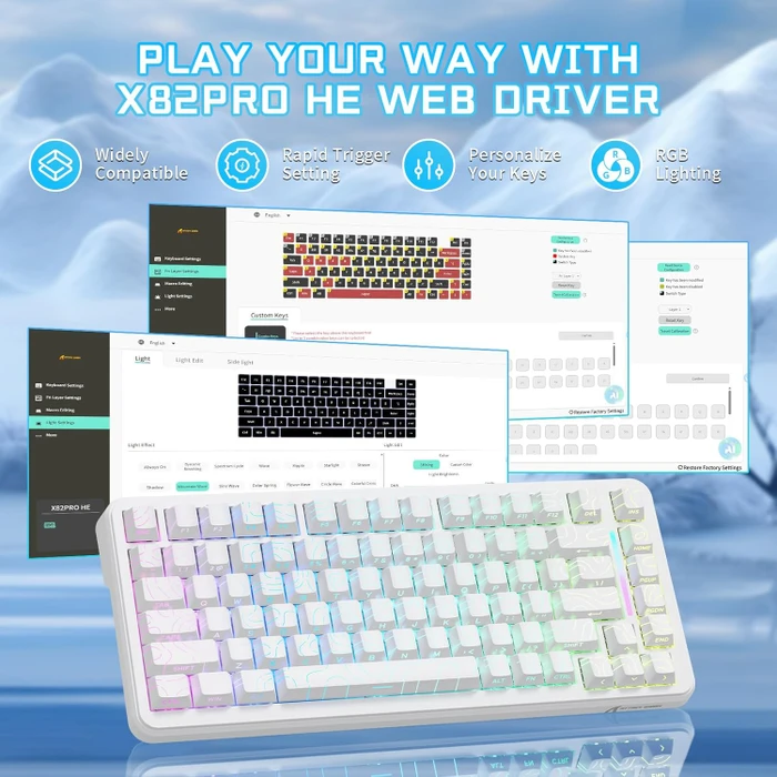Attack Shark X82PRO HE Magnetic 75%, weiß mit Kontur, LEDs RGB, Outemu White Jade Magnetic, USB/Bluetooth, US