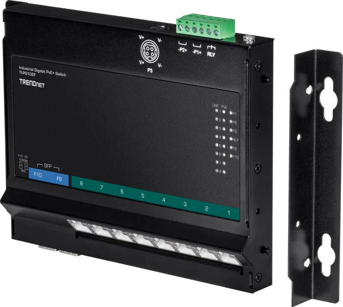 TRENDnet TI Hardened Industrial Wallmount Gigabit Switch, 8x RJ-45, 2x SFP, 240W PoE+