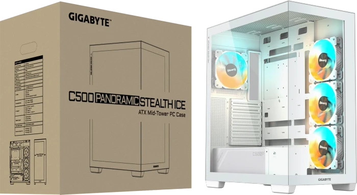 GIGABYTE AORUS C500 Panoramic Stealth Ice, weiß, Glasfenster