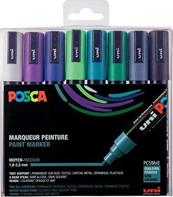 Uni-Ball POSCA PC-5M Acrylmarker kalte Farben sortiert, 8er-Set