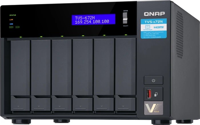 QNAP TVS-672N-i3-4G 5TB, 4GB RAM, 1x RJ-45 5GBase-T, 2x RJ-45 1000Base-T
