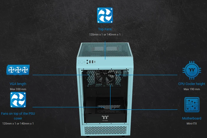 Thermaltake The Tower 100 Turquoise, türkis, Glasfenster, Mini-ITX