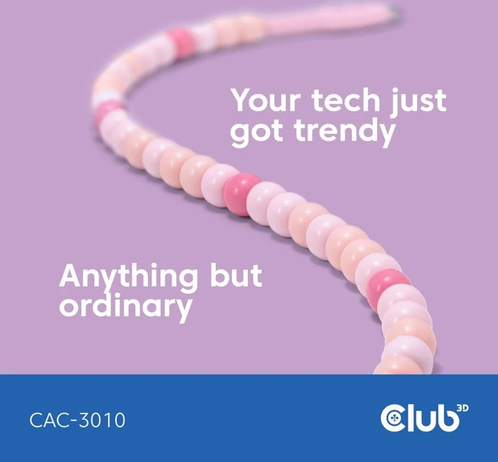 Club 3D USB-C Perlenkabel, 480Mb/s, 60W PD, USB-C 2.0 Stecker auf USB-C 2.0 Stecker, 2m, rosa