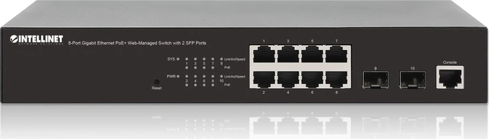 Intellinet Desktop Gigabit Managed Switch, 8x RJ-45, 2x RJ-45/SFP, 140W PoE+