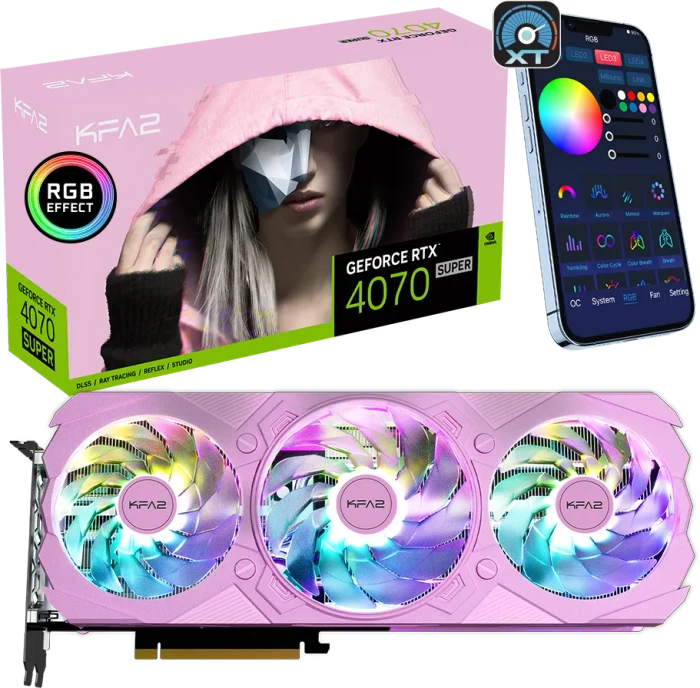 KFA2 GeForce RTX 4070 SUPER EX Gamer Pink (1-Click OC), 12GB GDDR6X, HDMI, 3x DP