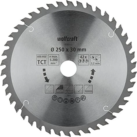 Wolfcraft Serie Orange Kreissägeblatt 42Z, 250x3.2x30mm, 1 Stück