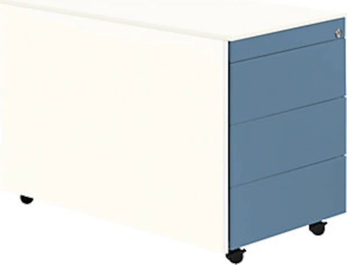 mauser Rollcontainer line, 1x Utensilienauszug, 3x Materialschublade, reinweiß/taubenblau