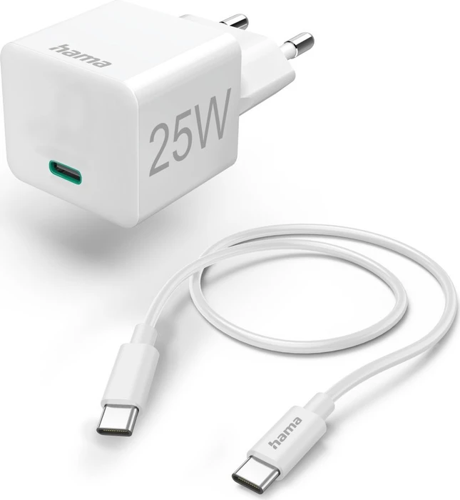 Hama Schnellladegerät mit Ladekabel USB-C Mini-Ladegerät PD 25W 1.5m weiß