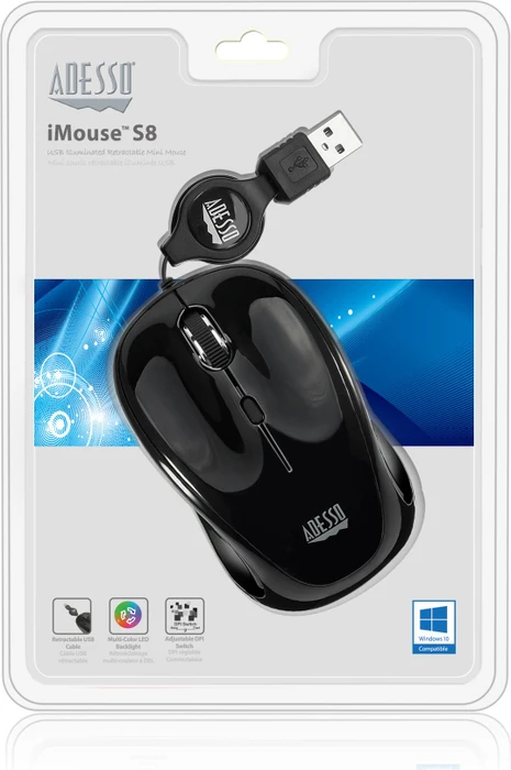 Adesso iMouse S8B Illuminated Retractable Mini Mouse schwarz, USB