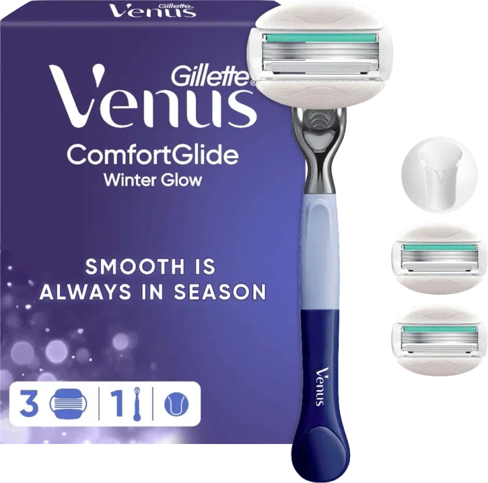 Gillette Venus ComfortGlide Winter Glow Rasierer + 3 Wechselklingen + Duschhalterung