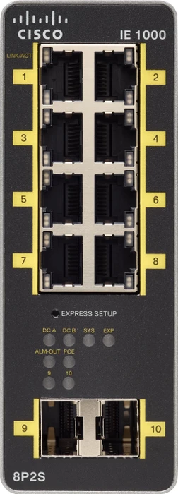 Cisco IE 1000 Industrial Railmount Smart Switch, 8x RJ-45, 2x SFP, PoE+
