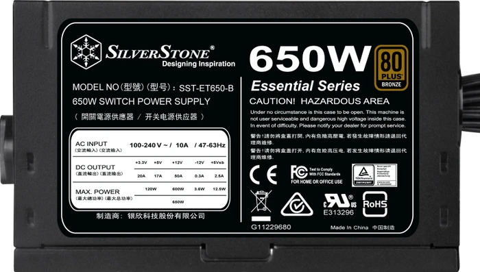 SilverStone Essential Bronze ET650-B (Rev. 1.4) 650W, ATX 2.4