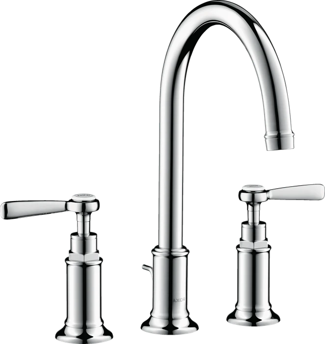 Hansgrohe Axor Montreux 3-Loch Waschtischarmatur 180 mit Hebelgriffen und Zugstangen-Ablaufgarnitur polished chrome