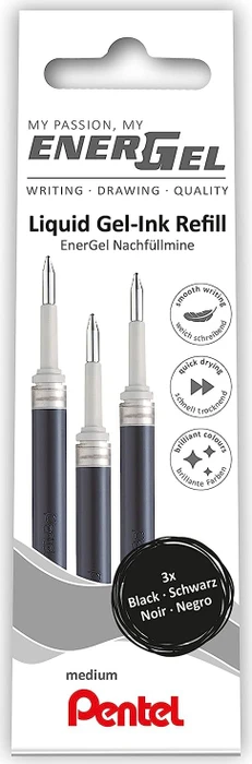 Pentel EnerGel Roller Pen LR7-AX Tintenrollermine 0.35mm (0.7mm Ball) schwarz, 3er-Pack
