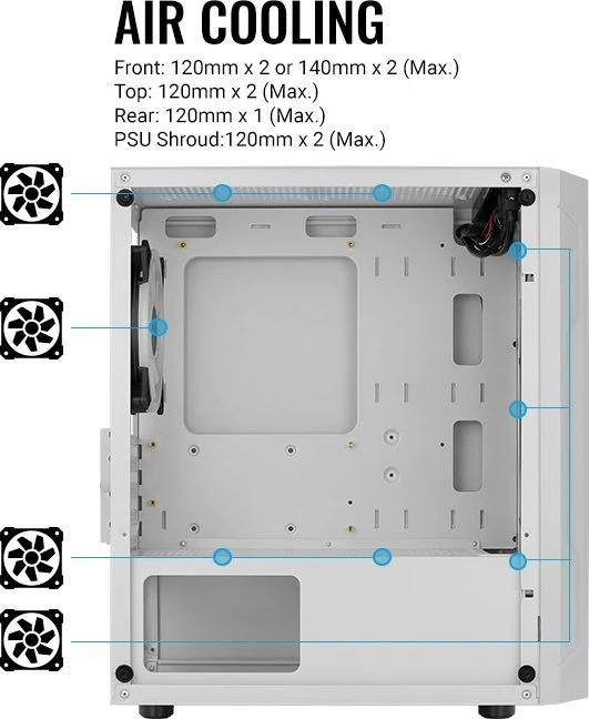 AeroCool Trinity Mini White, weiß, Lüfter LED Fixed RGB, Glasfenster