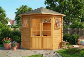 Alpholz 5-Eck Gartenhaus Sunny-A 200x200cm imprägniert natur