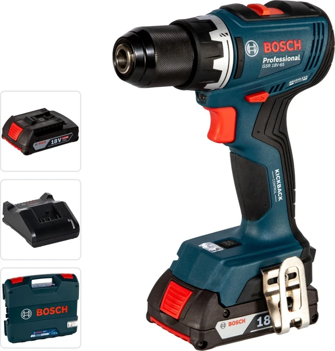 Bosch Professional GSR 18V-65 Akku-Bohrschrauber inkl. Koffer + 2 Akkus 2.0Ah